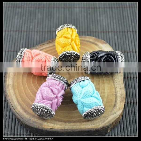 LFD-0058B Shell Beads Engraved Flowers & Crystal Rhinestone Connectors Beads Jewelry Finding For Making photo-2
