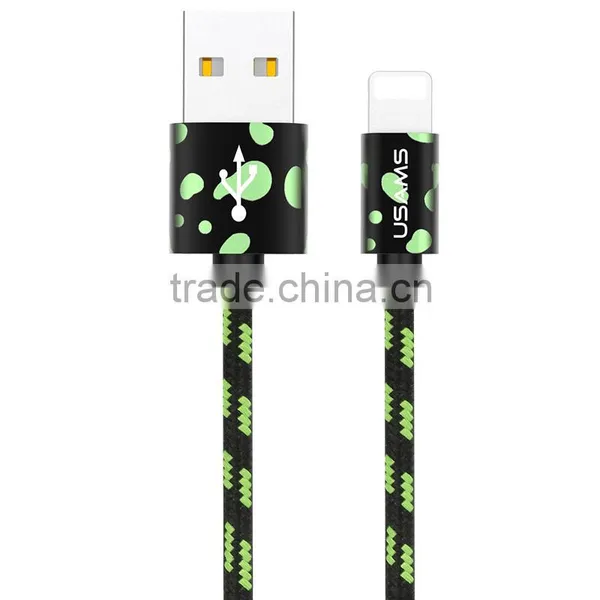 USAMS SJ070 Camouflage Series1m Spot Nylon Braided Cable for Iphone6s Plus/6s/6/5s 2AMetal Quick Charging Cable for Iphone 6plus photo-2