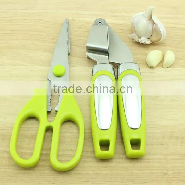 Perfect Green Color Utensil Garlic Press and Scissors Kitchen Set photo-2