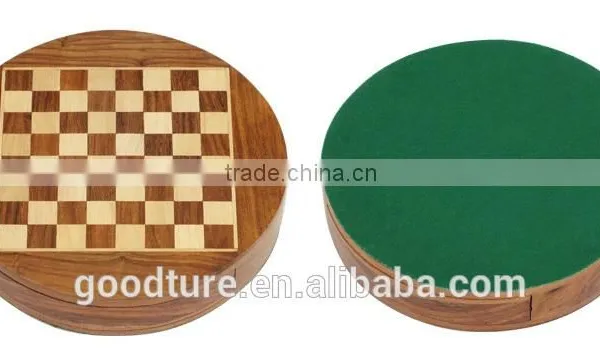 Mini Round Box Magnetic Wooden Chess Set photo-2