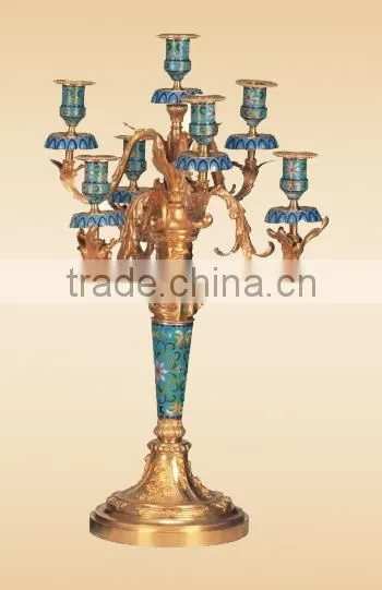 A Pair of Imitation Antique Gilt Brass Ten Enamel Candle Holders JGLT-34-1A