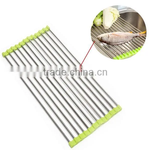 Over Sink Roll Up Dish Drying Mat / Stainless Steel Drain Rack photo-2