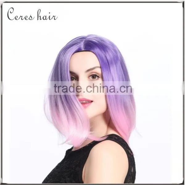 High Temperature Synthetic Hair Wig Lace Front Ombre Purple to Pink Wig for Young Lady Quality Choice photo-4