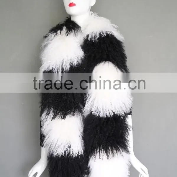 Women Long Mongolian Fur Scarf Winter Warm Neck Collar Real Sheep Fur Muffler Stole photo-2