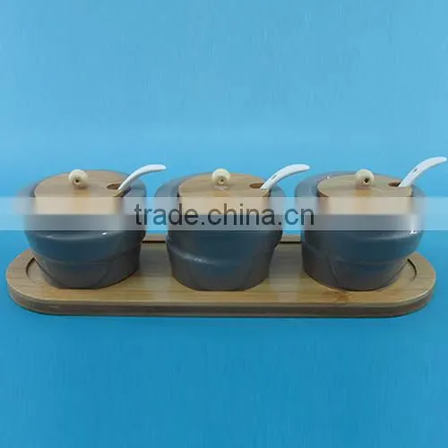 Modern Design Three Ceramic Seasoning Container With Spoons photo-4