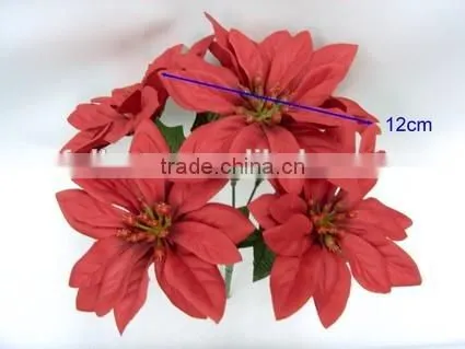 Indoor Artificial Christmas Flower Decoration H 25cm Silk Red Poinsettia Flower photo-4