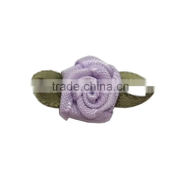 Party Decorated Purple Rose With Green Leaf Mini Ribbon Flower Small Ribbon Bow photo-5