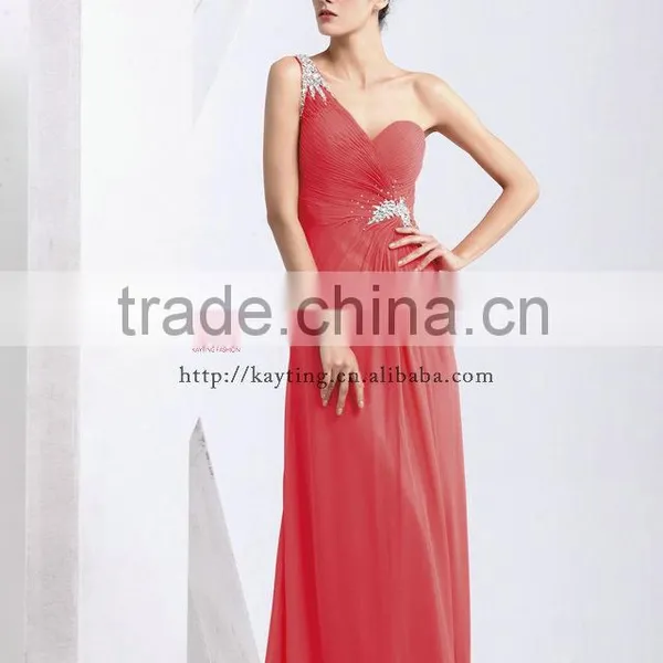 Gorgeous UK Fashion One Shoulder Wedding Prom Dress Red Chiffon Sexy Expensive Evening Dresses photo-2