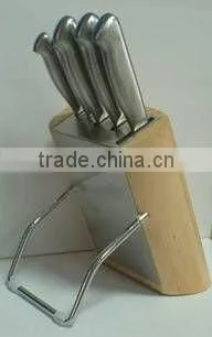 6PC KITCHEN STAINLESS STEEL KNIVES SET RUBBER WOODEN BLOCK
