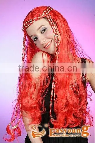 Wholesale Long Red Color Braids Wig Type and Machine Made Wig Technique Cheap Colorful Party Wig photo-2