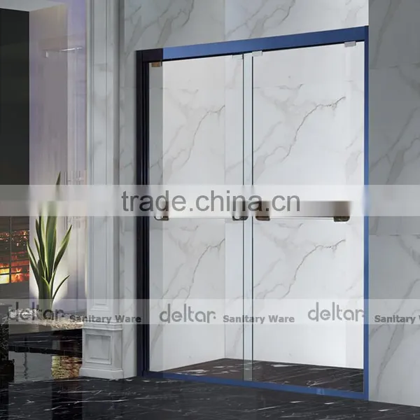 Prefab Bathroom Shower Enclosure Cubicle With Blue Frame / Toilet Sex Shower Room / Tempered Glass Shower Door photo-2