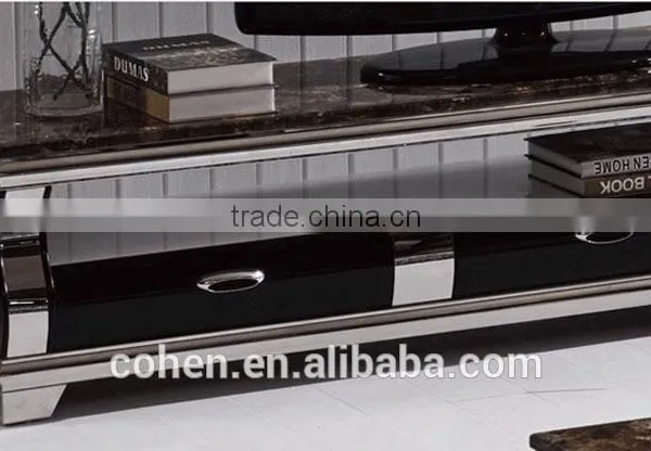 Hot Selling Royal Luxury High Gloss Stainless Steel TV Stand/cabinet Design E1073 Black photo-2