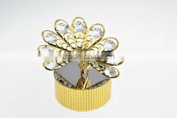Customized Special 24K Gold Plated Peacock Music Box With Swarovski Crystals photo-3