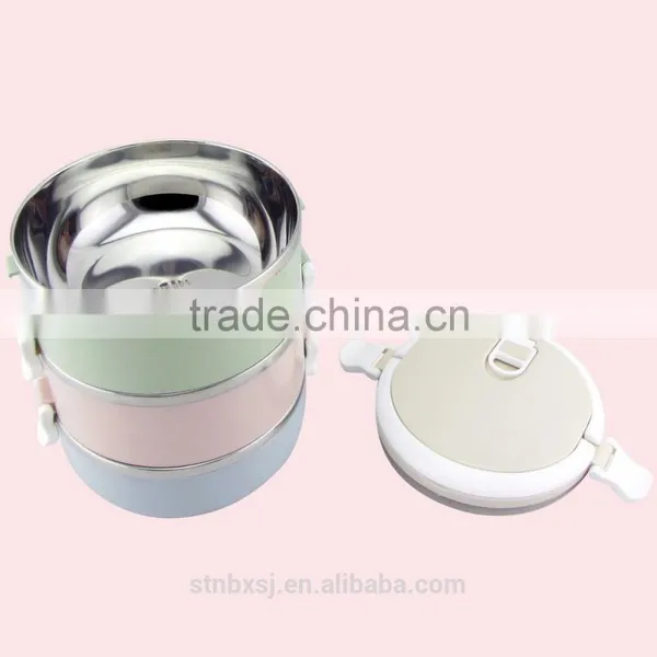 2.1L Three Layers Round Shape Heated Bento Stackable Stainless Steel Lunch Box photo-4
