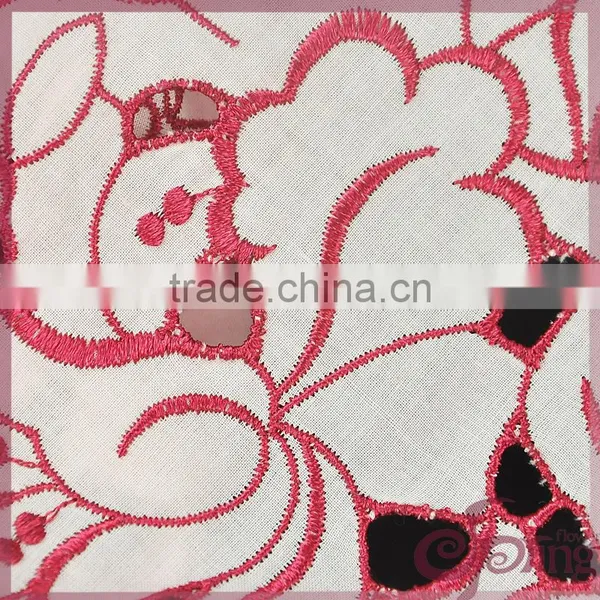 Red Floral Hollow Out Embroidery Design Cotton Lace Fabric for Dress photo-4