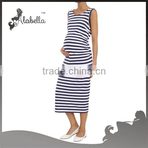 100% cotton stripe custom wholesale western fashionable sexy long maternity dress for women