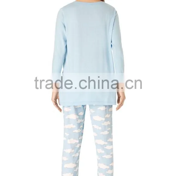 Women Blue Printed Cheap Pajamas Set photo-2
