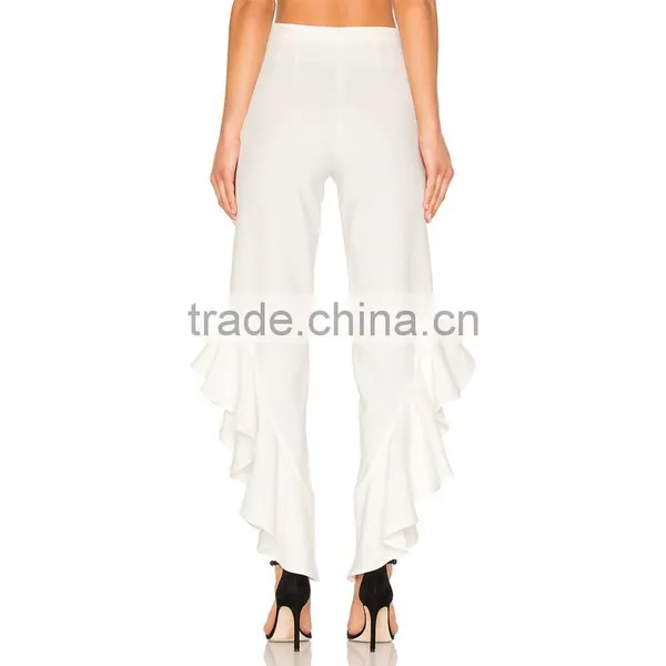 New Trendy Ladies White Ruffle Pants Spring 2018 Fashion Design Trousers photo-4