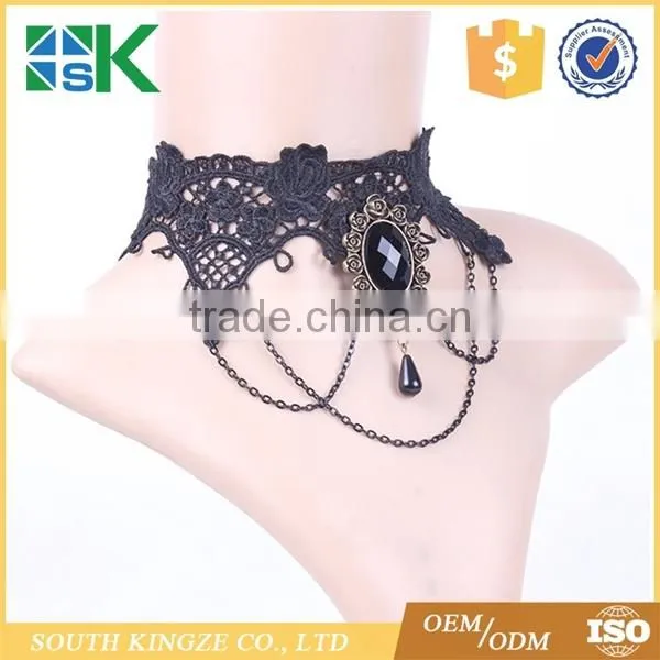 Black Lace Pearl Necklace European American Retro Jewelry Inlaid With Precious Stones Fake Collar Lace Chokers for Women photo-2