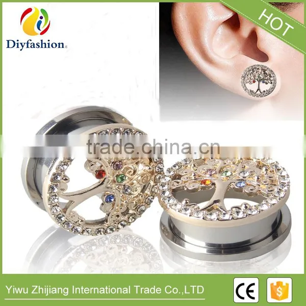 Popular Colorful Diamond Stainless Steel Hollow Out Tree Pierced Ear Plug photo-5
