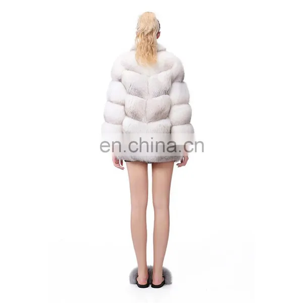 Finland Whole Skin Blue Fox Fur Overcoat Jacket Women Genuine Fur Coat Cross Fox Fur Coat photo-3