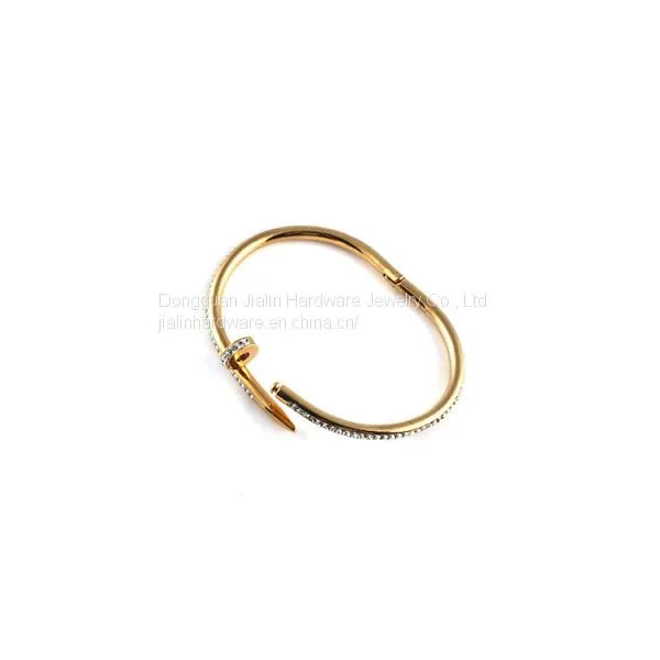 Fashion Stainless Steel Rhinestone Nail Style Openable Bangle Bracelet for Women Girl Jewelry photo-5