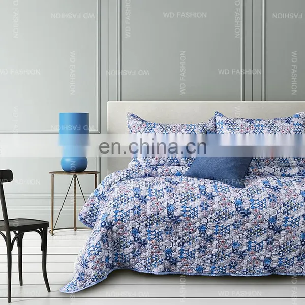 Printed Chinese Brake Herb 100%polyester Microfiber Fabric Quilted Bedspread Bedding Set photo-3