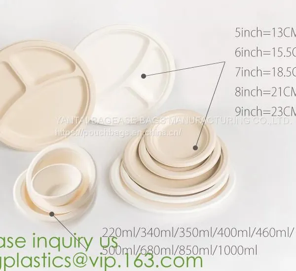 Eco Friendly Biodegradable Sugarcane Bagasse Tableware Sets Disposable Paper Pulp Plate 6 Inch Round Disc Bagease Packag photo-3
