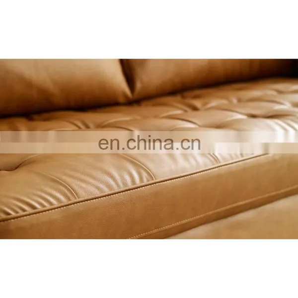 Tan Faux Leather 3-Seater Tuxedo Sofa With Square Arms photo-3