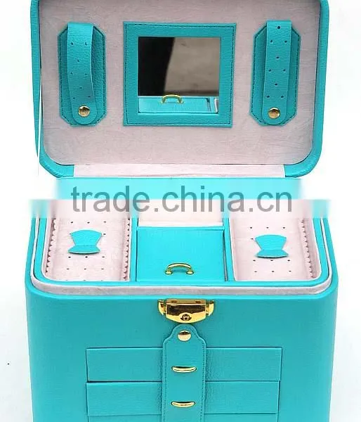 Faux Leather Jewelry Box Jewelry Storage Case With Mirro and Drawers photo-4