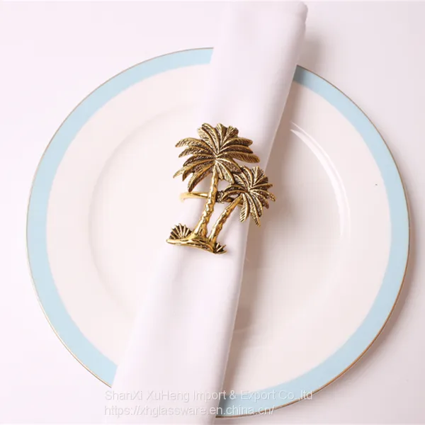 Modern Palm Tree Metal Stainless Steel Elegant Napkin Ring Holder photo-5