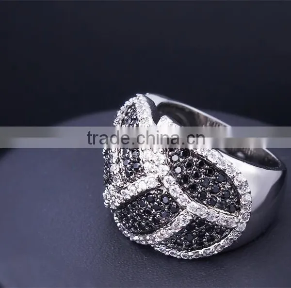 Exclusive Design Black & White Contrast Jewelry White Gold Cocktail Party CZ Ring photo-4
