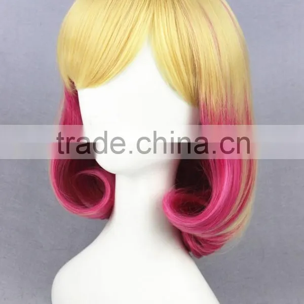 Cheap Wholesale High Quality 35CM Short Colorful Blonde Rose Red Women Lolita Party Wig photo-3