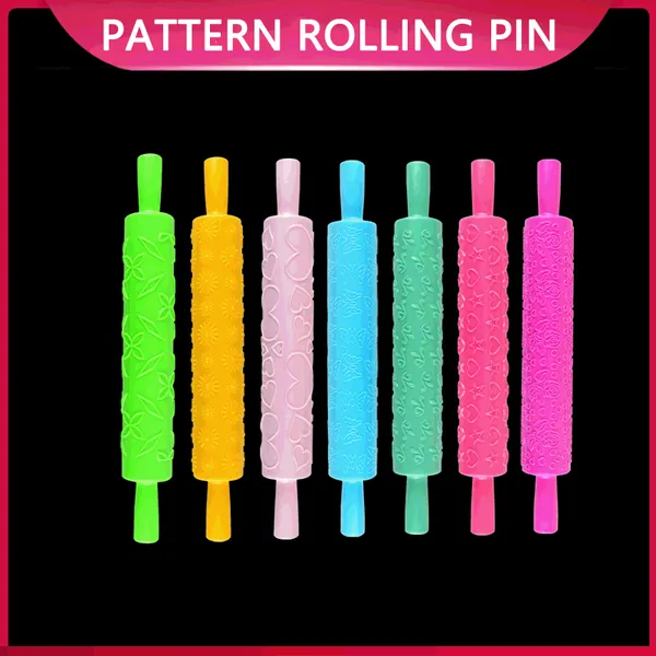 Plastic Pattern Cookie Rolling Pin Multi-functional Home DIY Cake Fondant Decorating Embossed Baking Tool