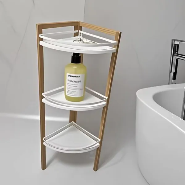 Bathroom Living Room Kitchen Home Office Wood Shower Corner Shelf Bamboo Towel Rack Storage Shelf Wooden Bamboo Shelf photo-2