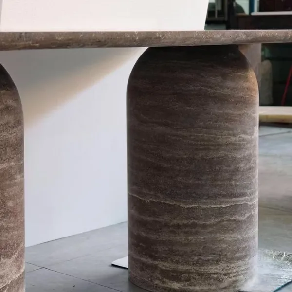 Natural Premium Light-Luxury Silver Grey Travertine Marble Stone Dining Coffee Tea Table for Villas Hotels and Homes photo-4