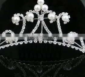 Crystal Bridal Wedding Crown With Pearl Hair Comb Tiaras, Fashion Wedding Crown photo-3