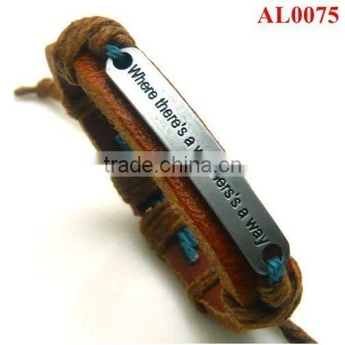 English Words Pattern Alloy Bracelet, Inspiring Style Jewelry With Genuine Leather AL0075