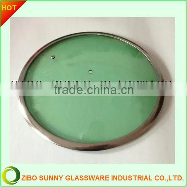 Round Tempered Green Color Glass Pot Cover