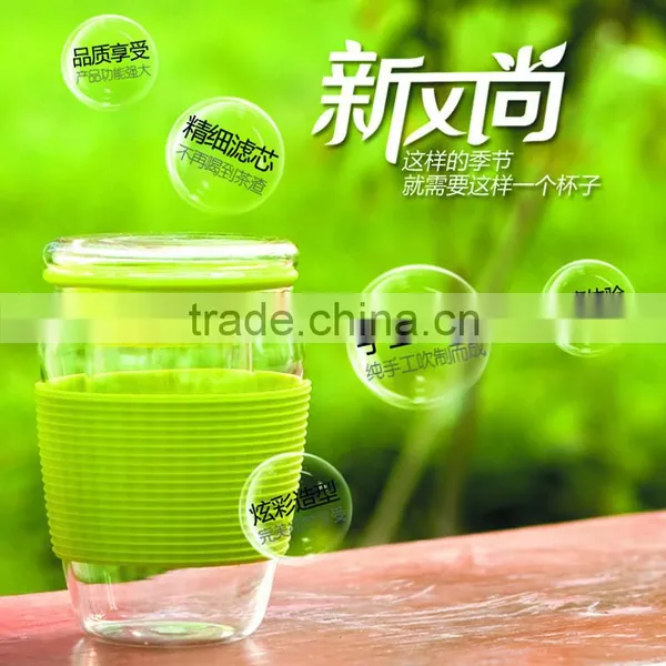 Wholesale Borosilicate Glass Environmental Protection Hand-made Galss Teacup 6 Color Insulating Rubber Glass Teaware Teaset photo-2