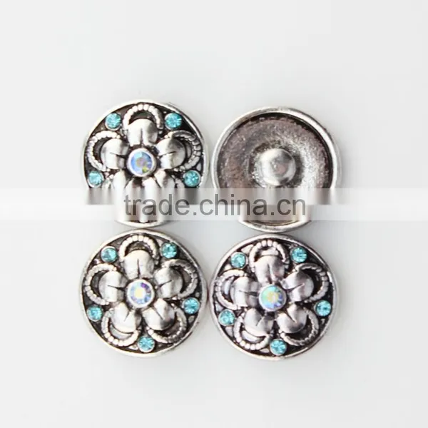 18mm Round Metal With Rhinestone Flower Interchangeable Snap Charm For Snap Jewelry photo-2