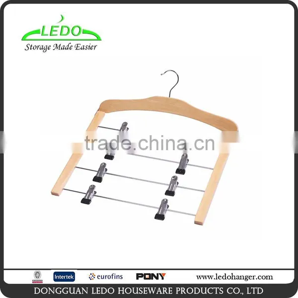 4 Tier Wooden Pants Bar Coat Clothes Hangers With Metal Clips