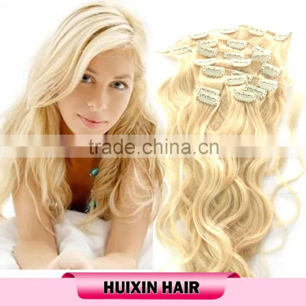 Blonde Cambodian Human Hair Wavy Clip In Hair Extension photo-2