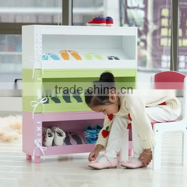 Three Layers of Colorful Wooden Lovely Children Shoe Rack photo-2