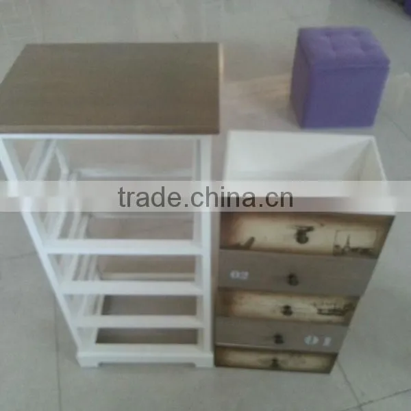 European Style Printing Design Colorful Antique Bedside Table Wood Storage Cabinet photo-4