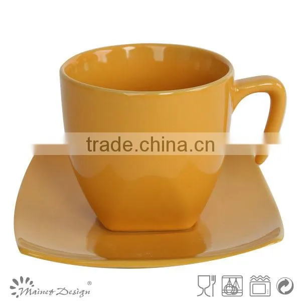 Stoneware Color Glaze Square Shape Cup and Saucer photo-4