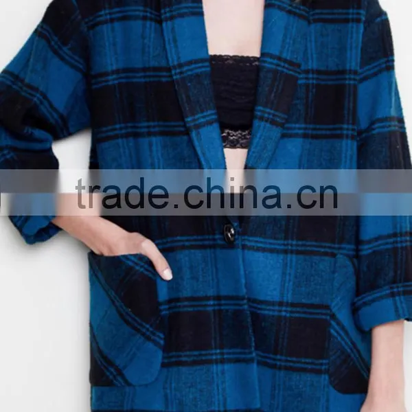 No Zipper Classic Women Winter Jacket 100% Polyetser Plaid Woven Flannel Boxy Jacket photo-2