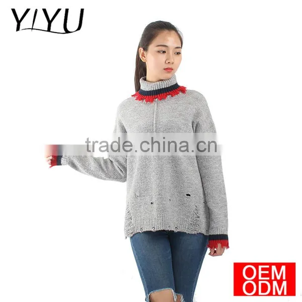 High School Uniform Sweater Lady Tassel Edges Distressed Knit Sweater