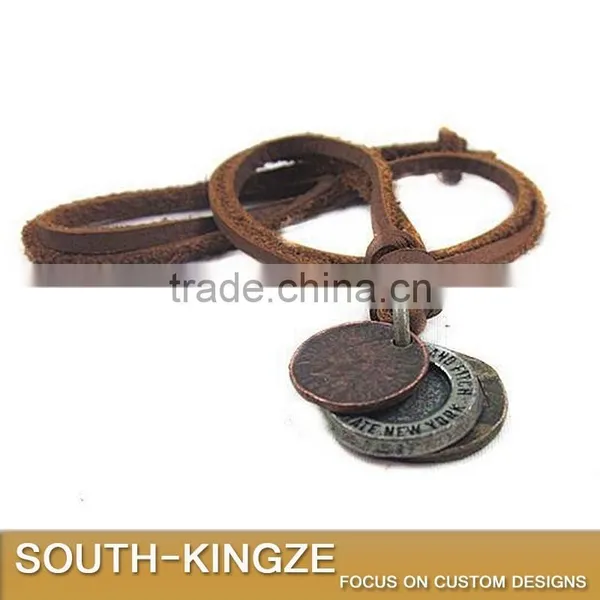 Retro Style Metal Necklace Pendant Leather Hanging Line photo-3