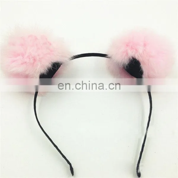 Cute Real Rabbit Fur Balls Headband Hand Made Round Fur Pompon Headband photo-5